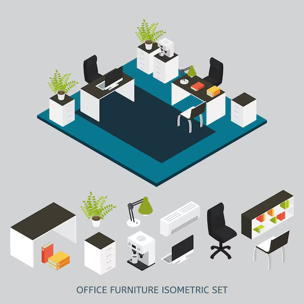 isometric interior composition with office workplace furnished office 1284 33813 Furnicraft LLC