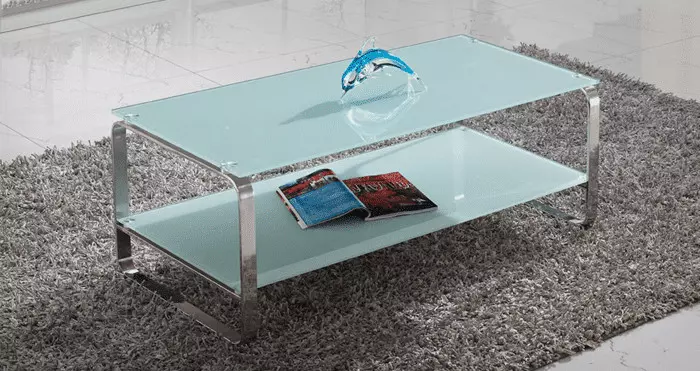Silver Metal Stainless Glass Coffee Table