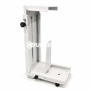 Adjustable mobile CPU holder with wheels and white metal frame in Dubai UAE